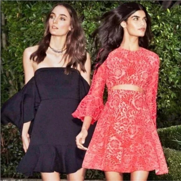 BCBGMAXAZRIA BCBG Marybeth Lace Overlay Cut-Out Fit&flare Dress red Size 2 - Picture 1 of 11
